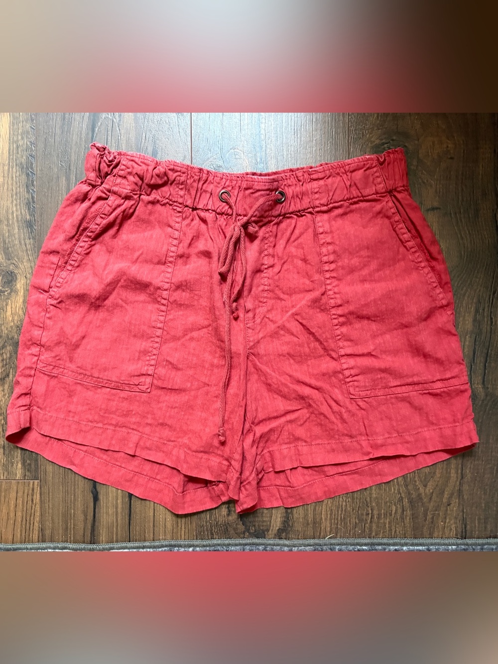 Kut from the Kloth Red High-Waist Drawstring Linen Shorts